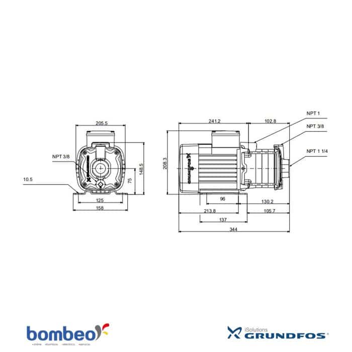 Bomba Grundfos | Multietapa | Acero Inoxidable | 110-220 Vac | 1.5 Hp | SxD 1"-1" | Monofásica | 31 MCA / 24 GPM | 97568412 - CM 5-3 /A | - Vista 3