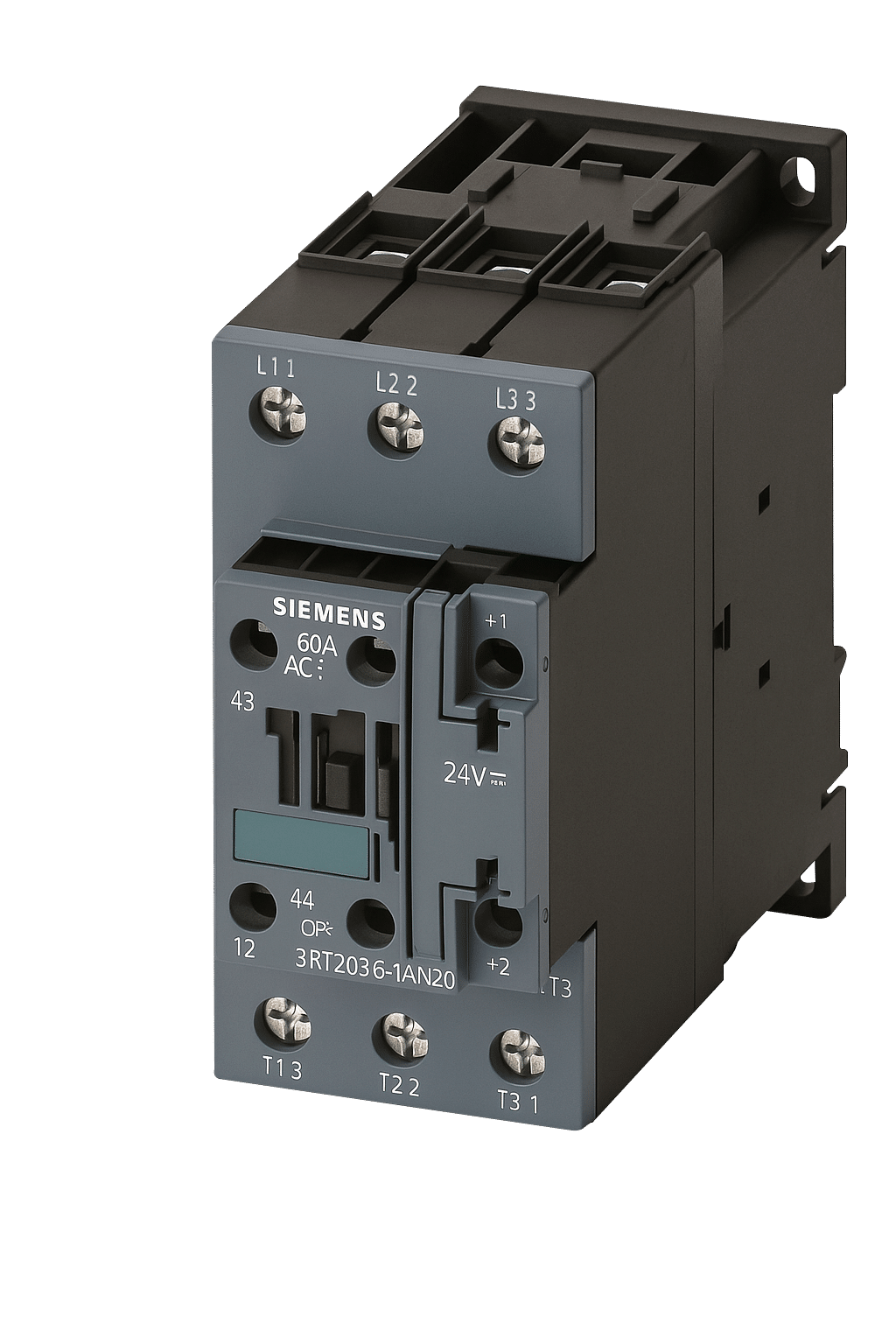 Contactor Siemens Tripolar | 60 Amp (AC1) | 50 Amp (AC3) | Bobina 220 Vac | 1NA + 1NC | 100332969 | 3RT2036-1AN20 |