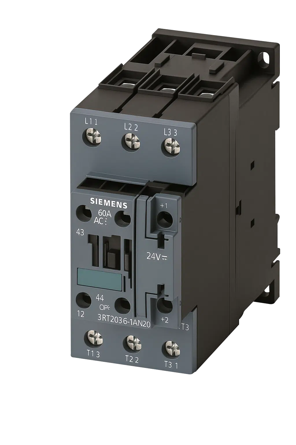 Contactor Siemens Tripolar | 60 Amp (AC1) | 50 Amp (AC3) | Bobina 220 Vac | 1NA + 1NC | 100332969 | 3RT2036-1AN20 |