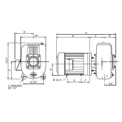 Bomba Barmesa | Autocebante | 10 Hp | 220 Vac | Hierro | Trifásica | SxD 3" | 24 MCA /219 GPM | 61030125 3N-10-2 | - Vista 3
