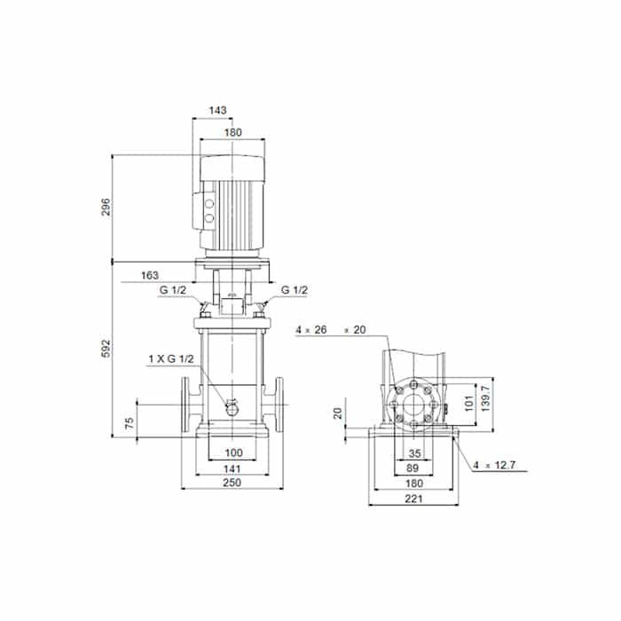 Bomba Grundfos | Multietapas | Acero Inoxidable | 440-220 Vac | 1.5 Hp | Trifásica | 87 MCA / 10 GPM | 99915914 CR1-13 | - Vista 3