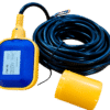 Blue and yellow handheld electrical tester with a long coiled blue cable and yellow plug end. Used to test outlets or circuits.