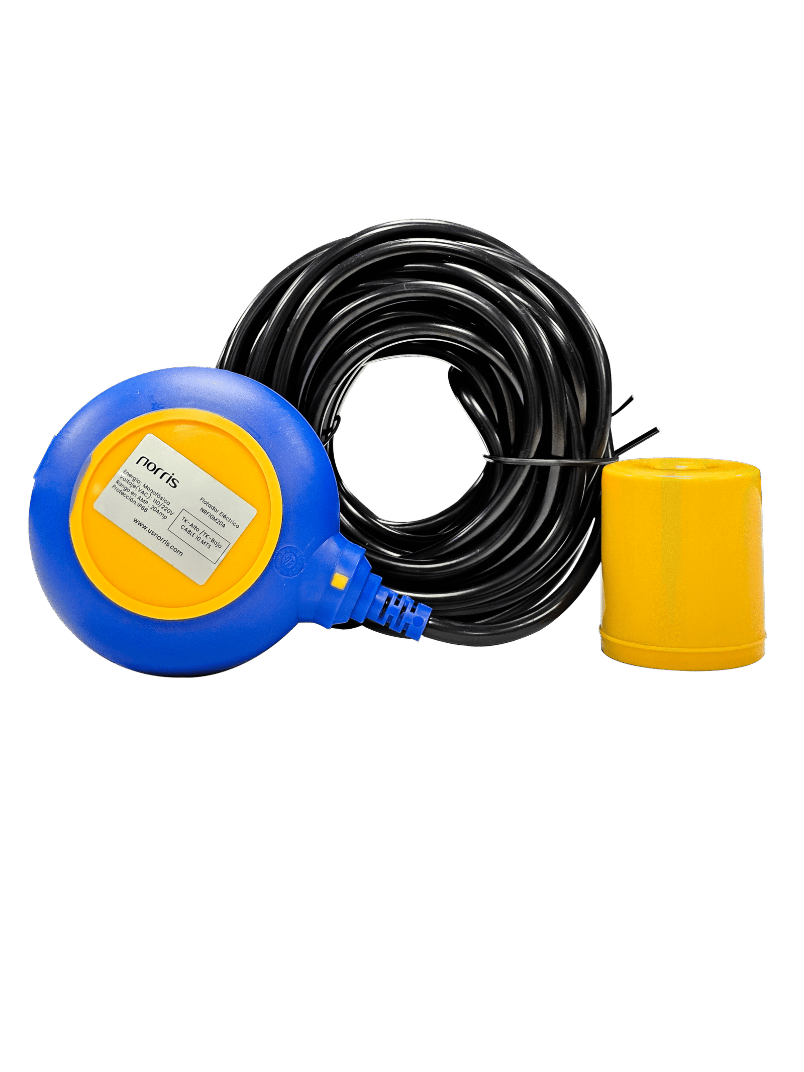 Flotador Eléctrico Norris | 110/220V | Monofásica | 16 Amp | TK-Alto / TK-Bajo | CABLE 5 MTS | IP68 | NRF5M16A