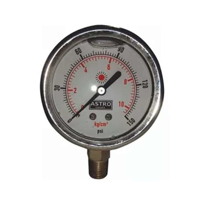 Manometro de presion en Glicerina ASTRO | Conexión Lateral ¼" | 0 - 150 PSI | Metálico | AST0-150P