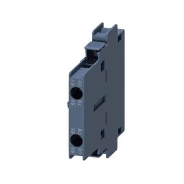 Gray modular electrical component (relay/socket) with two circular terminal openings and numbered markings on the front, used in control panels