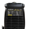 Close-up of a black HydroBooster portable pump with its label showing model NRHY-11002 and specs on a black plate, Norris branding visible.