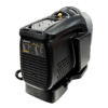 Portable black space heater with a top control dial and front vents, designed to heat a room.